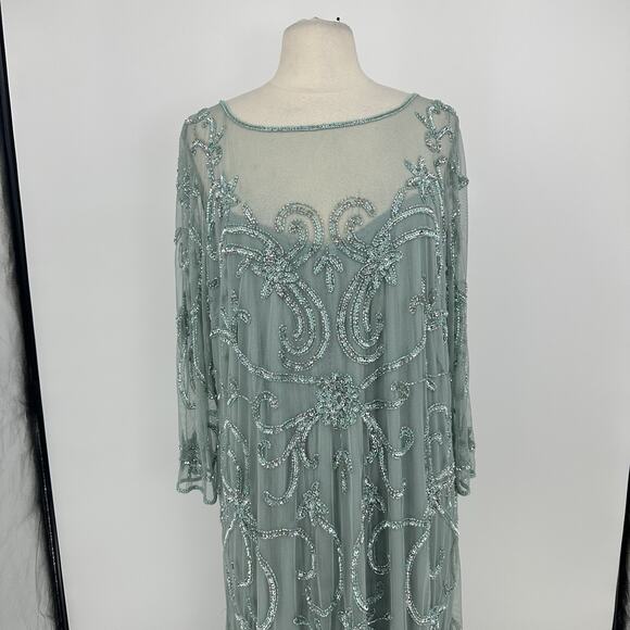 Pisarro Nights Women's Beaded Illusion Neck Gown Size 20 Formal Dress Mint Green - Picture 3 of 16